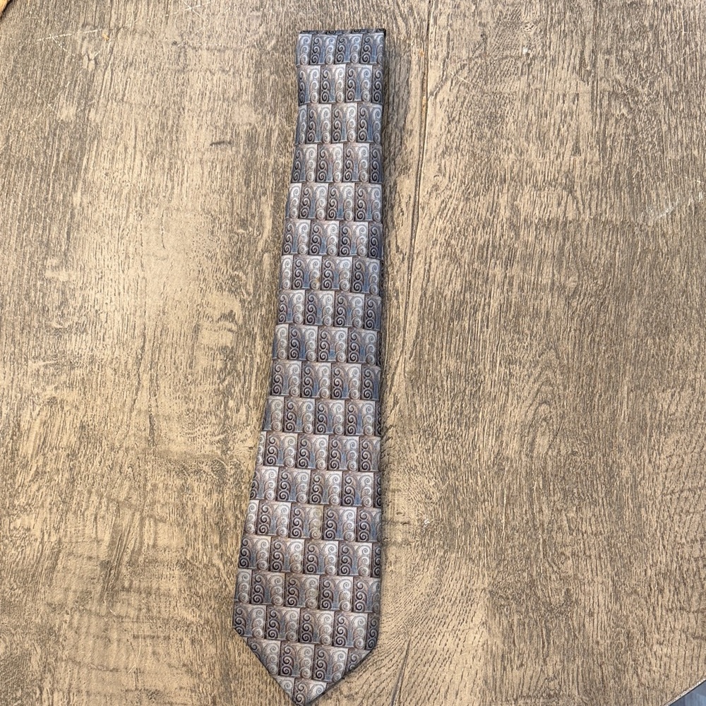 Lanvin Silver, Blue and Black Geometric Men's Tie